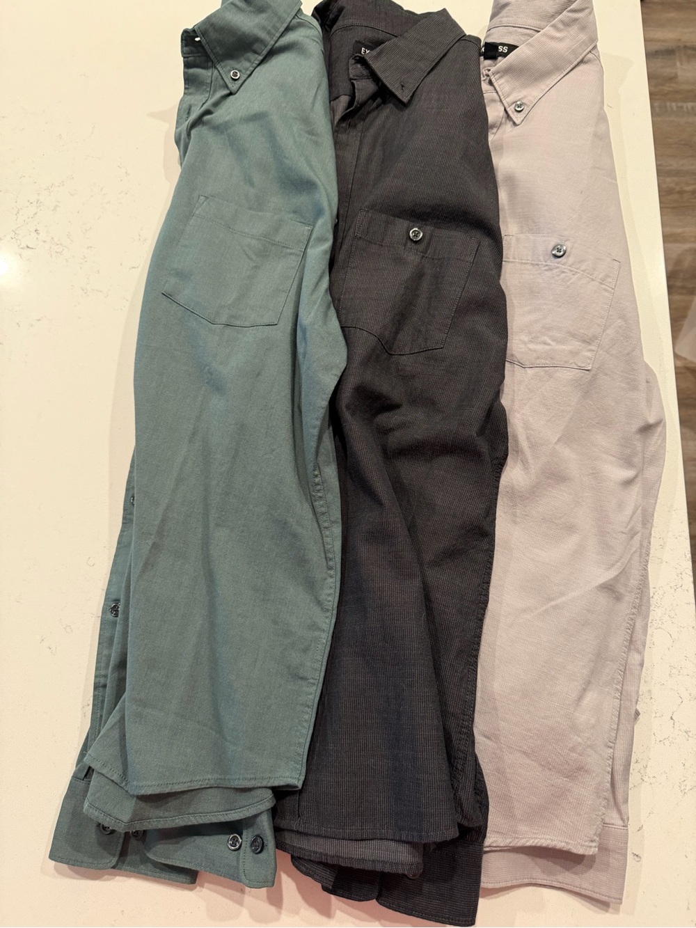Express Men’s Button-Down Shirt Bundle - Light Gray, Black, Green - Picture 5 of 9